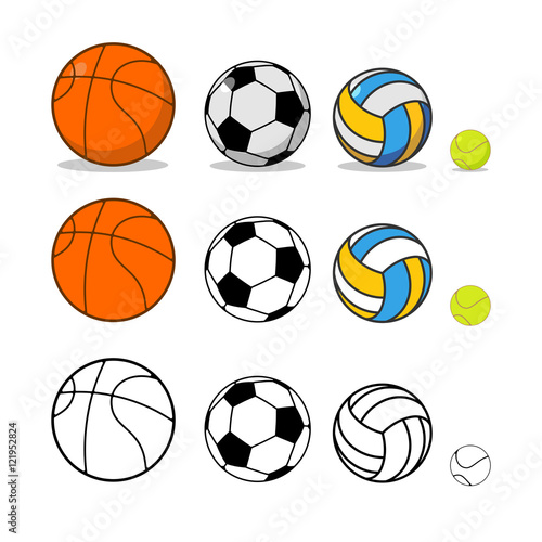 Sports ball set. Basketball and football. Tennis and volleyball. © maryvalery