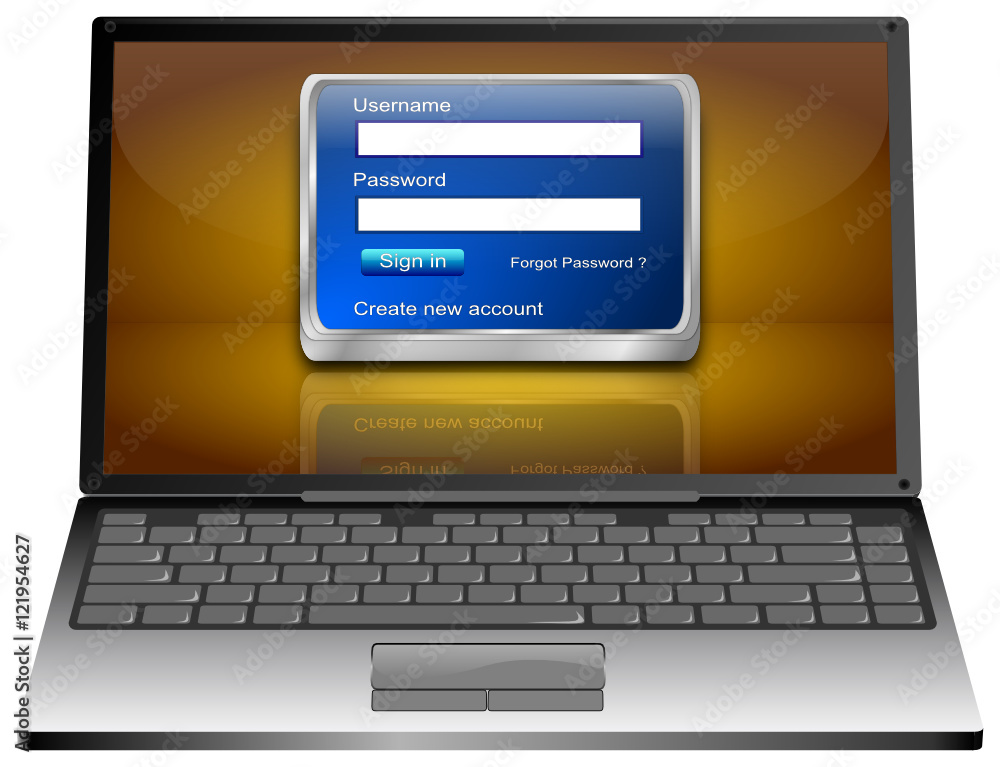 Laptop Computer with Login Screen - 3D illustration Laptop Computer with Login Screen - 3D illustration