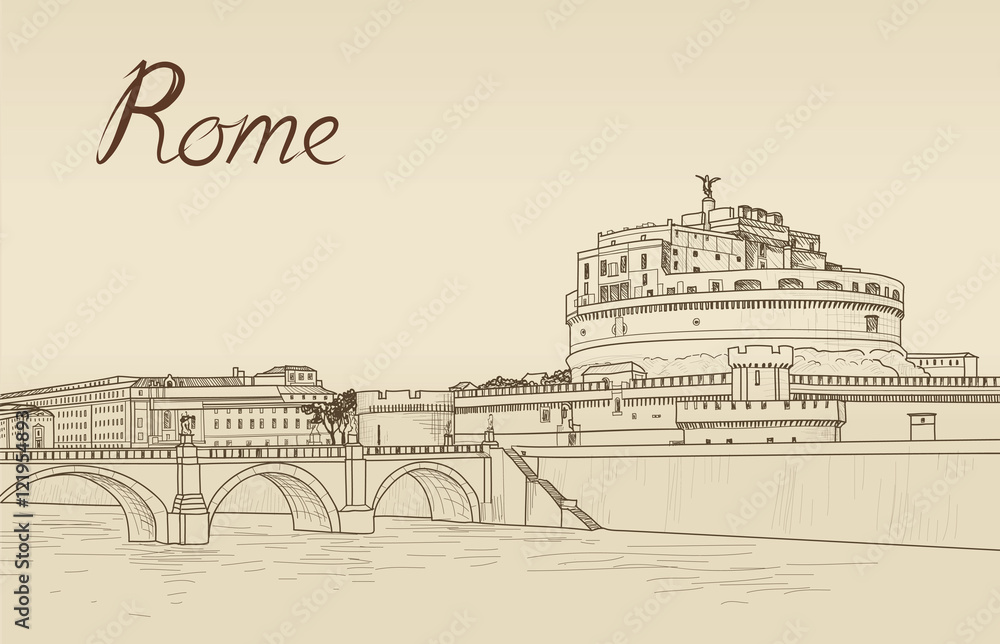 Rome cityscape with Castel Sant'Angelo. Italian city famous place. Travel Italy landndmark Rome cityscape with Castel Sant'Angelo. Italian city famous place. Travel Italy landndmark