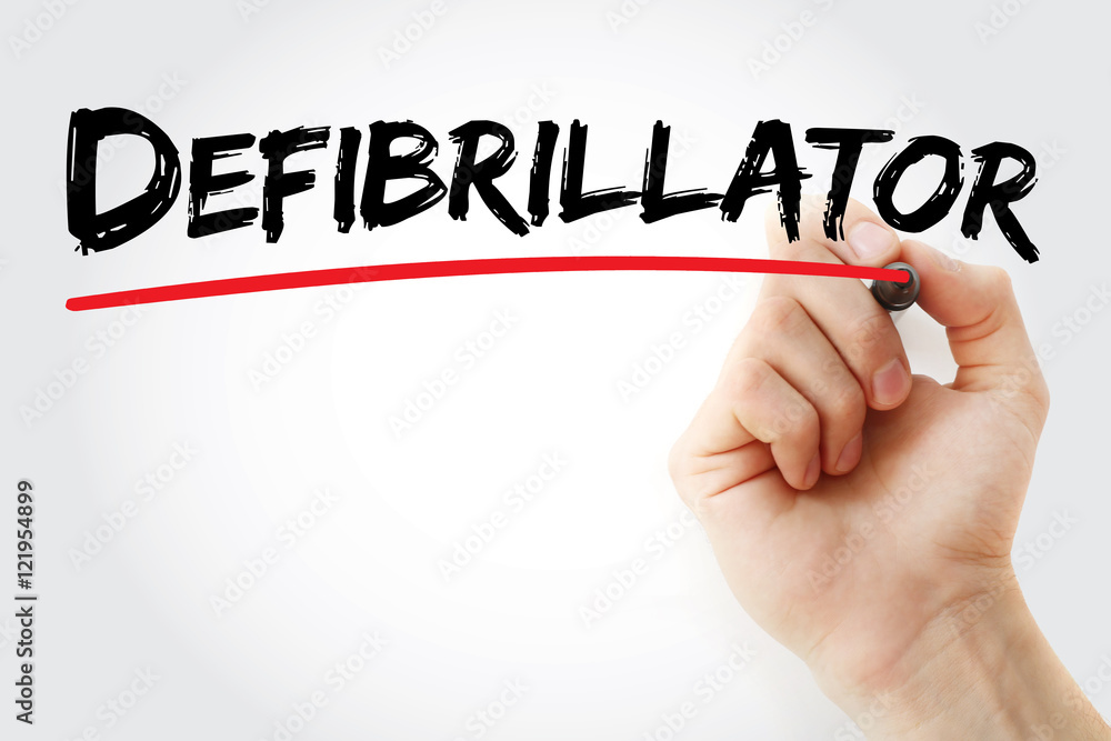 Hand writing Defibrillator with marker, concept background Hand writing Defibrillator with marker, concept background