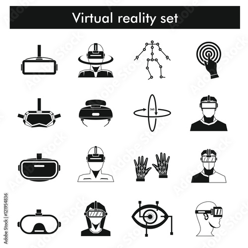 Virtual reality icons set in black line style