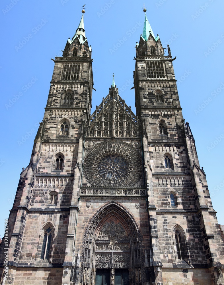 Twin towers of Saint Lorenzus church in Nuremberg, Germany