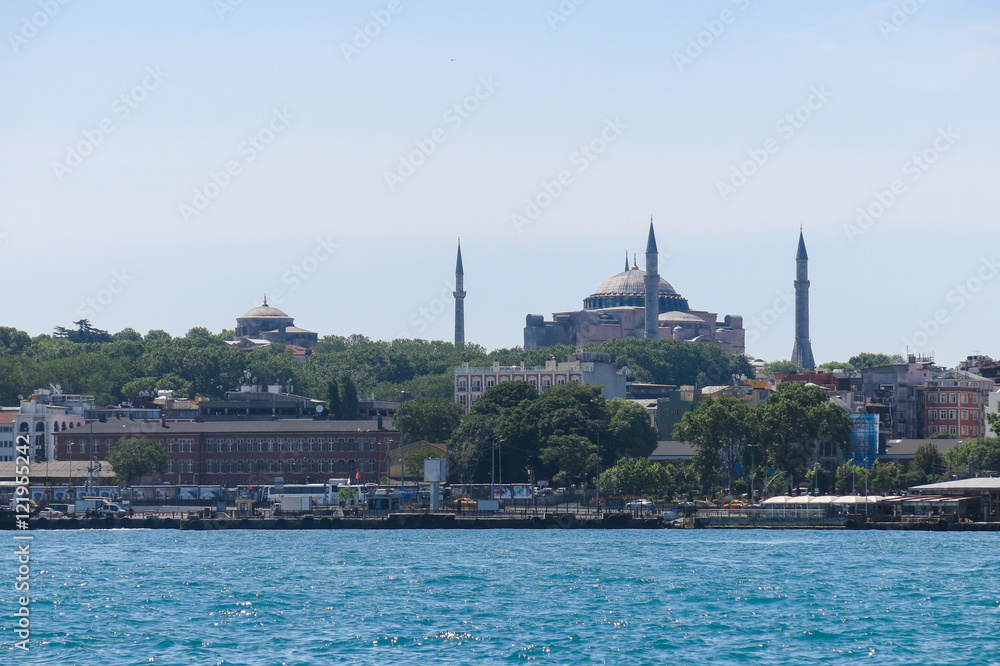 Hagia Sophia from the Bosphorus river. Istanbul, Turkey