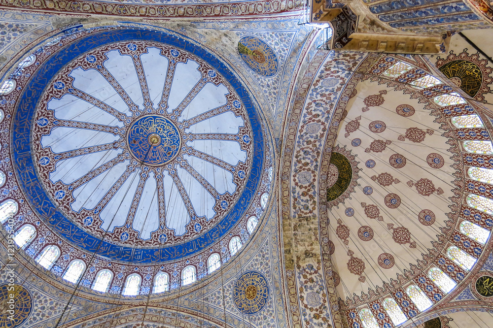 Ceiling inside the Blue Mosque in Sultanahmet, Istanbul, Turkey.