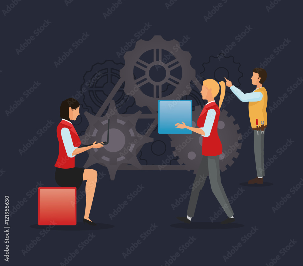 people and gears teamwork related icons image vector illustration ...