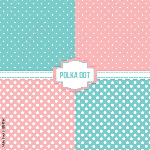 Set, collection of four simple modern polka dot seamless pattern backgrounds.