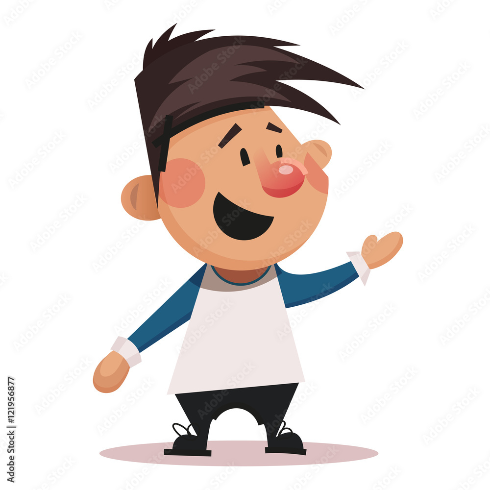 Happy young boy with raised hand pointing up Happy young boy with raised hand pointing up