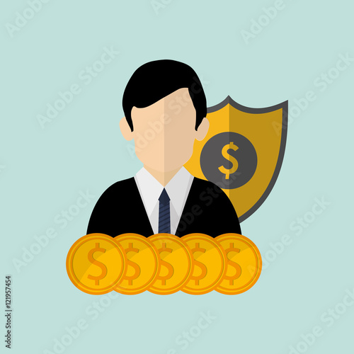 shield with  insurance broker or agent and money image vector illustration