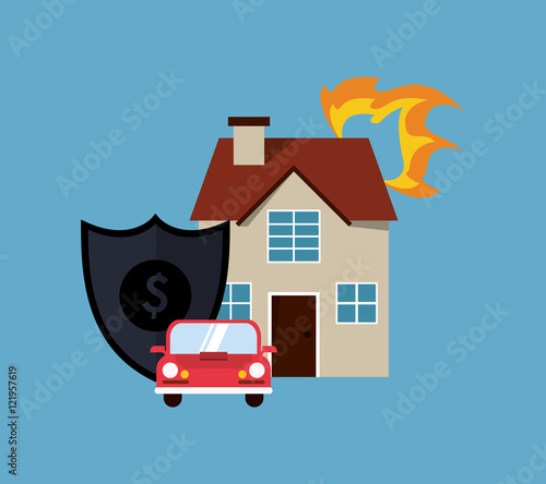 shield and house with insurance services related icons image vector illustration