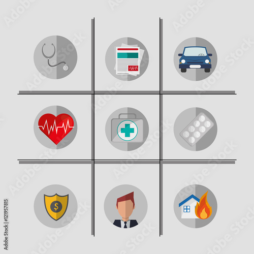 grid with insurance services and broker related icons image vector illustration