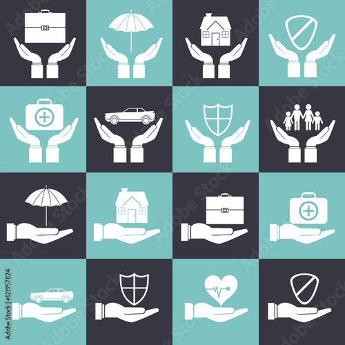 sheltering hands with insurance services related icons image vector illustration