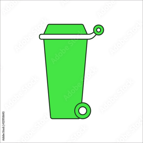 Trash can on wheels sign flat icon on background