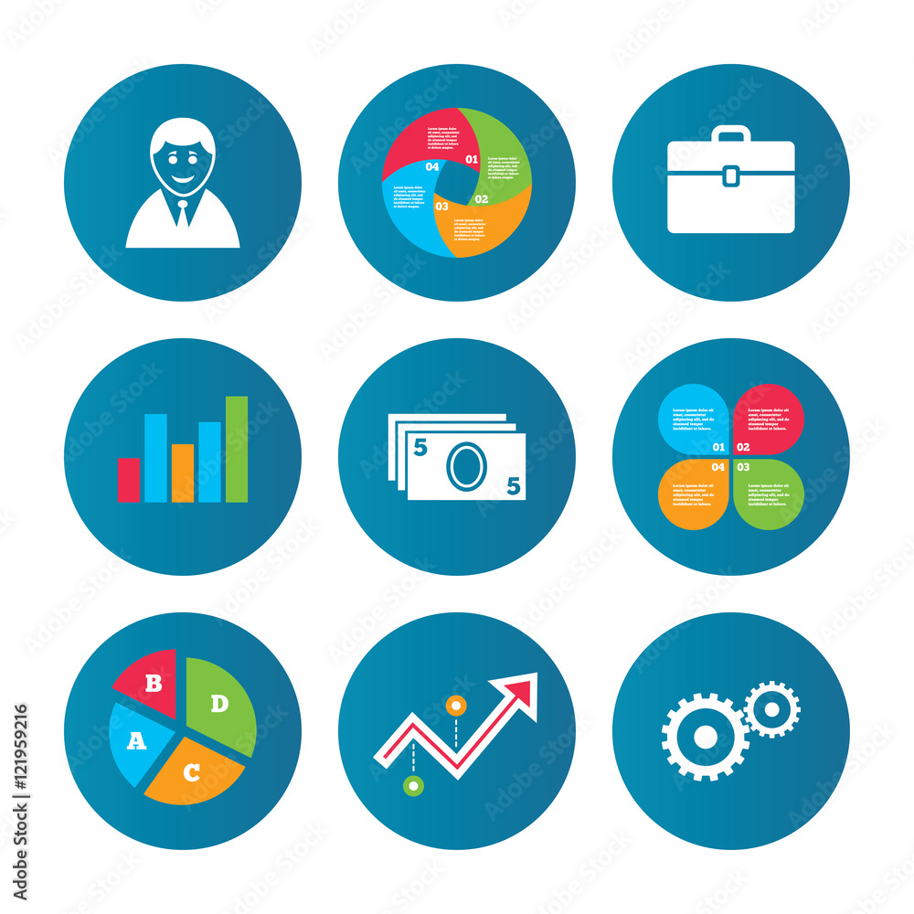 Businessman signs. Human and cash money icons. Businessman signs. Human and cash money icons.