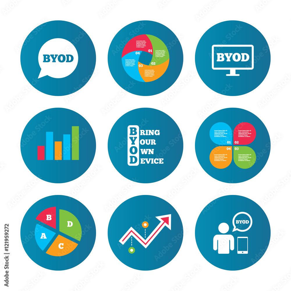 BYOD signs. Human with notebook and smartphone. BYOD signs. Human with notebook and smartphone.