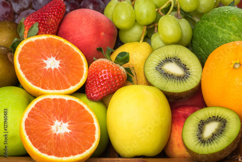 Nutritious fresh fruits and vegetables background