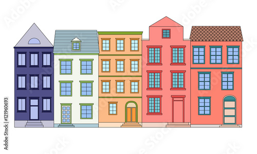 Row of color houses, vector illustration