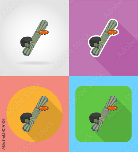 sport equipment for snowboarding flat icons vector illustration