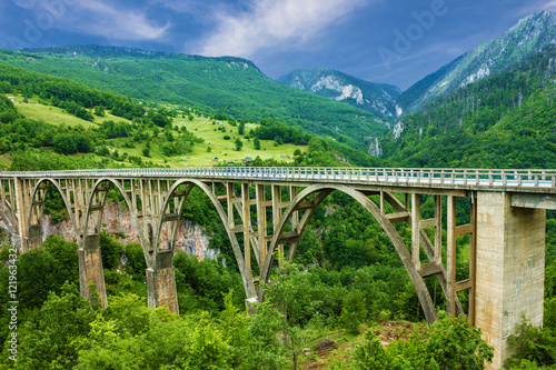 Mountain landscape, Montenegro. Durdevica Tara arc bridge 