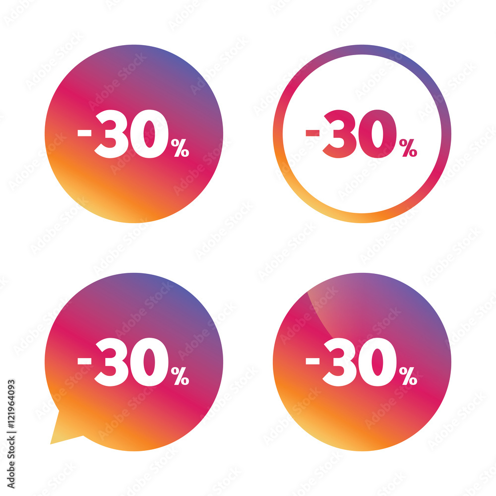 30 percent discount sign icon. Sale symbol. 30 percent discount sign icon. Sale symbol.