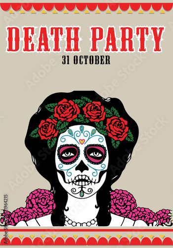 Death party poster. Catrina illustration