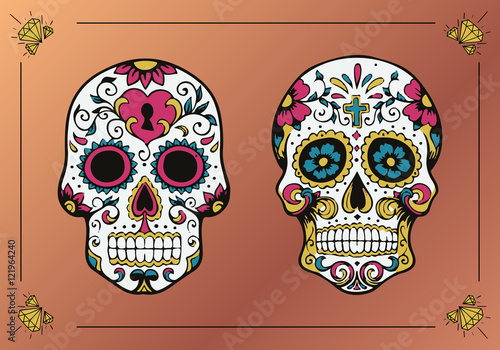Decorated skulls. La Calavera Catrina