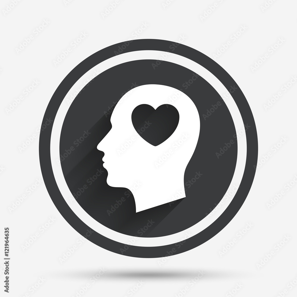Head with heart sign icon. Male human head. Head with heart sign icon. Male human head.