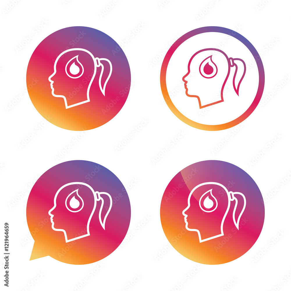 Head with drop sign icon. Female woman head. Head with drop sign icon. Female woman head.