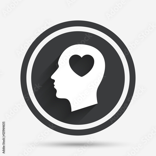 Head with heart sign icon. Male human head.