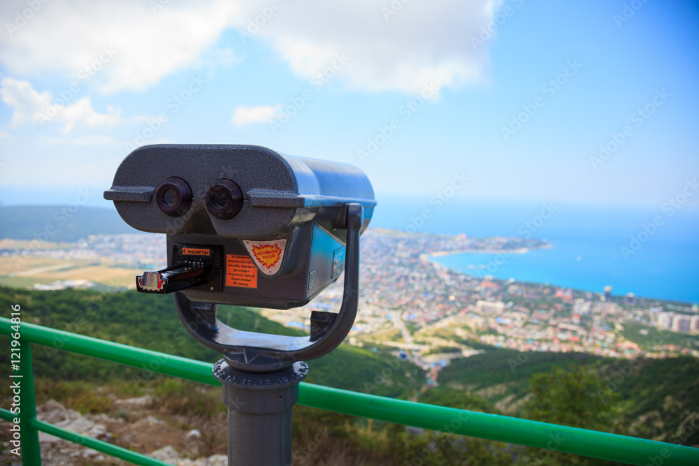 Binoculars with wonderful view, gray binoculars for viewing, seacoast