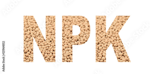 NPK letters made of composite mineral fertilizers. Selective focus