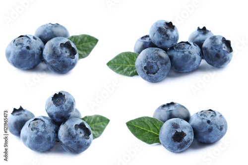Collage of blueberries isolated on a white