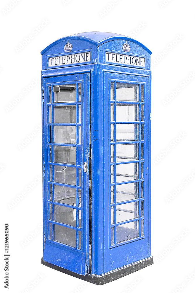 Classic British blue phone booth in London UK
Classic British blue phone booth in London UK