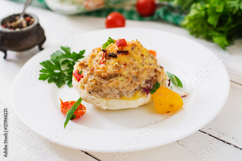 Squash stuffed with vegetables and meat.