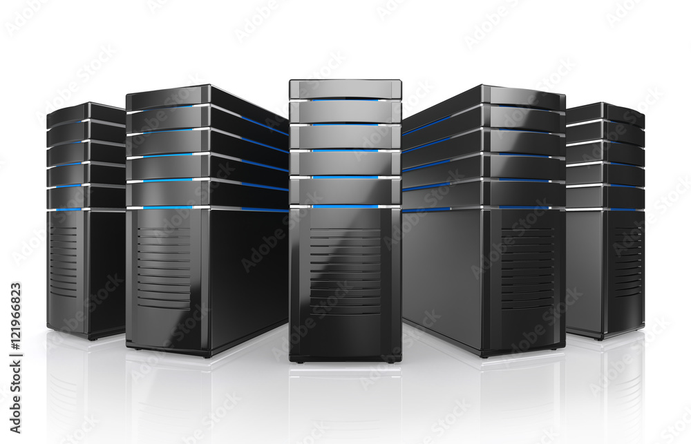 3D illustration of network workstation servers. 3D illustration of network workstation servers.