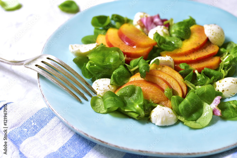 Fresh peach salad with corn and mozzarella. Fresh peach salad with corn and mozzarella.