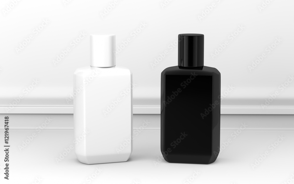 Black and White cosmetic edge angle bottle 3d rendering Black and White cosmetic edge angle bottle 3d rendering