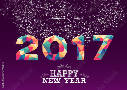 New Year 2017 colorful low poly card design