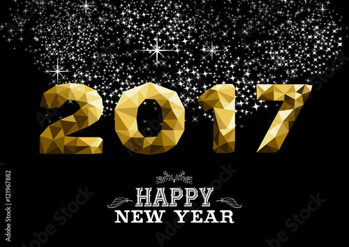 New Year 2017 gold low poly greeting card design