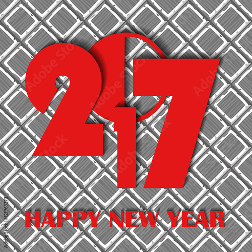 New Year 2017 concept on cartoon hand drown grey old diagonal tiles texture. Vector illustration