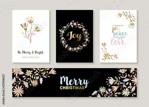 Wallpaper Mural Gold Christmas set of floral illustration designs Torontodigital.ca