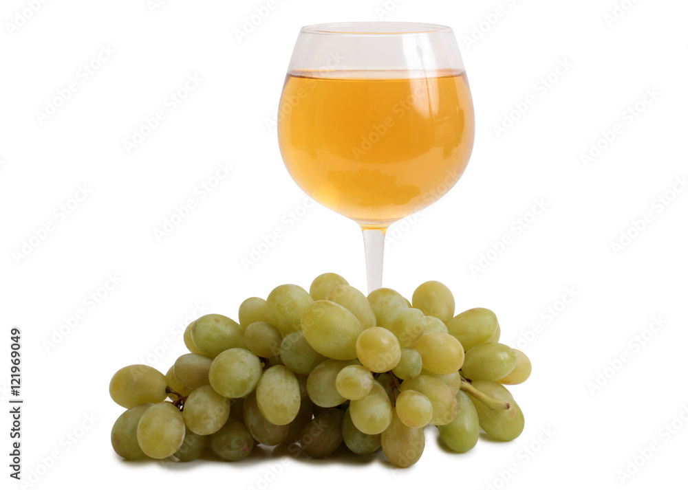 Bottle glass of wine and grapes on white background Bottle glass of wine and grapes on white background