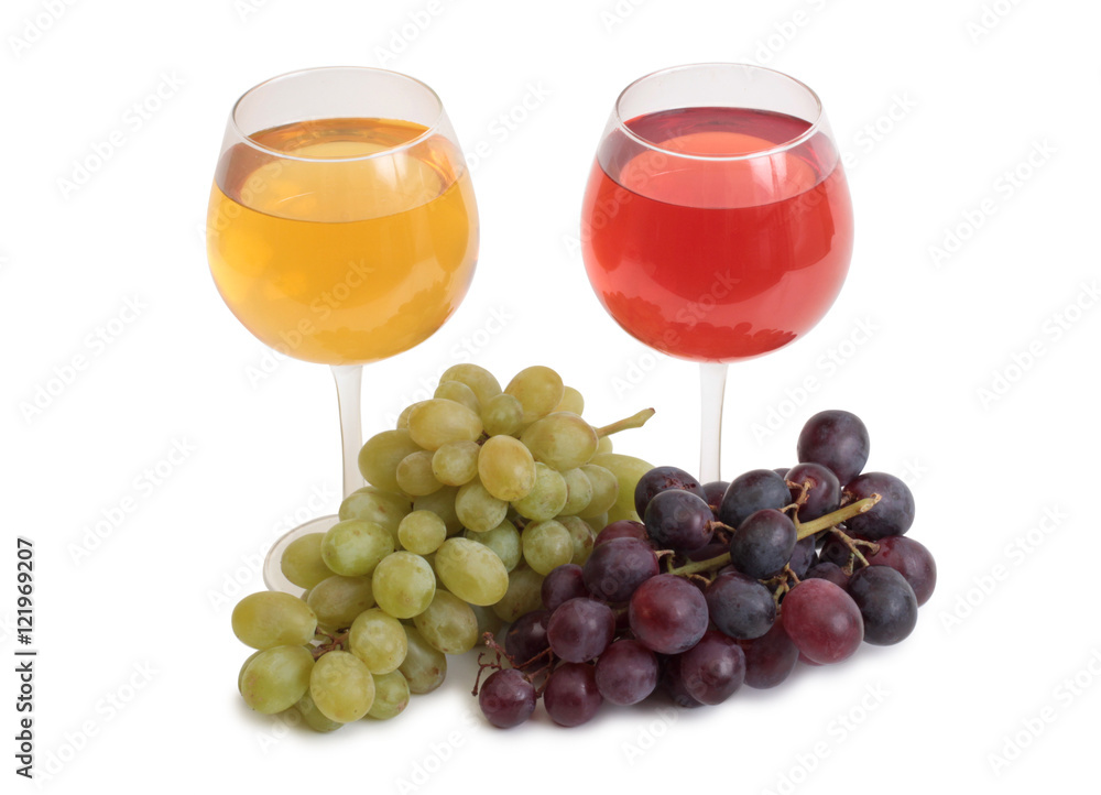 Bottle glass of wine and grapes on white background Bottle glass of wine and grapes on white background