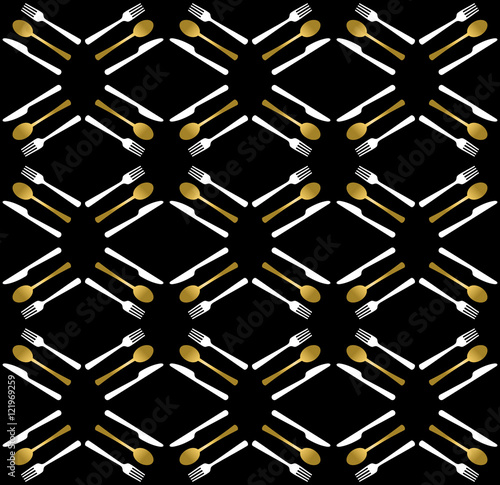 Gold restaurant utensil icons seamless pattern