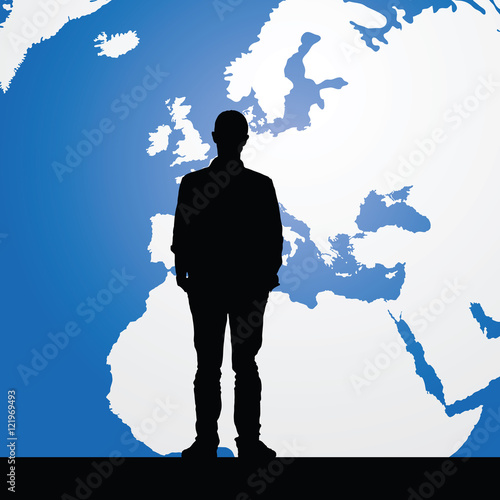 migration man silhouette and map in background illustration