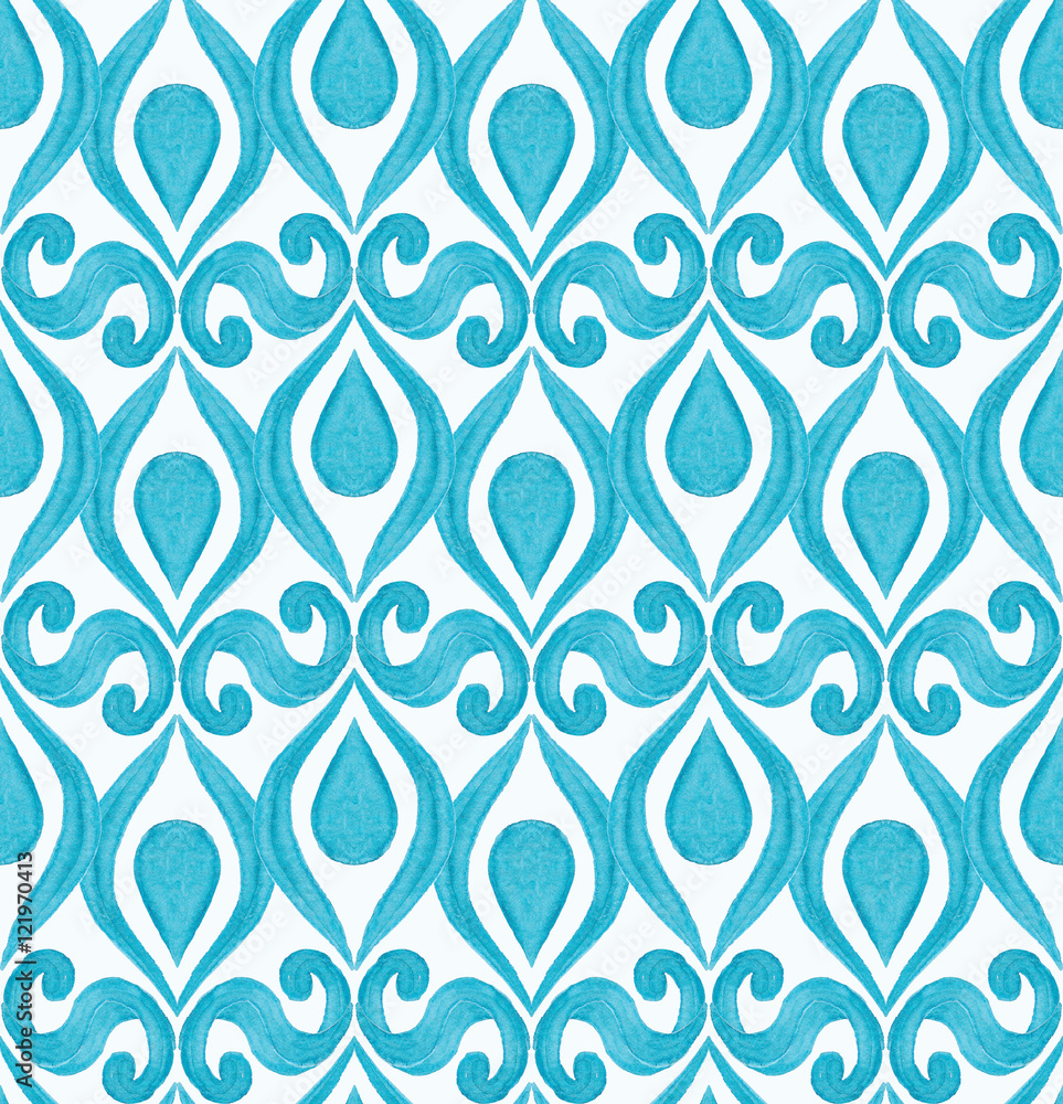 Watercolor damask seamless pattern. Elegant blue luxury texture for wallpapers, backgrounds and page fill.
Watercolor damask seamless pattern. Elegant blue luxury texture for wallpapers, backgrounds and page fill.