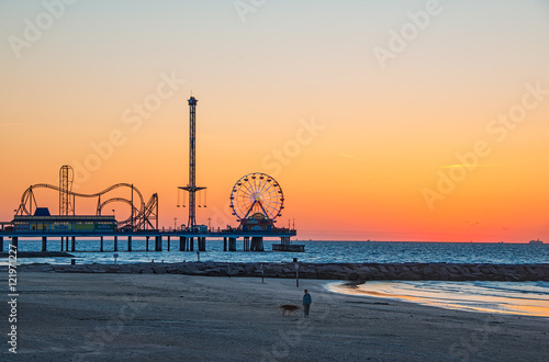 Galveston sunrise on beach photo