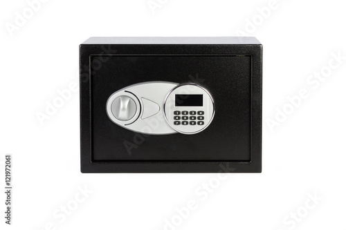 Black metal safe box with numeric keypad locked system