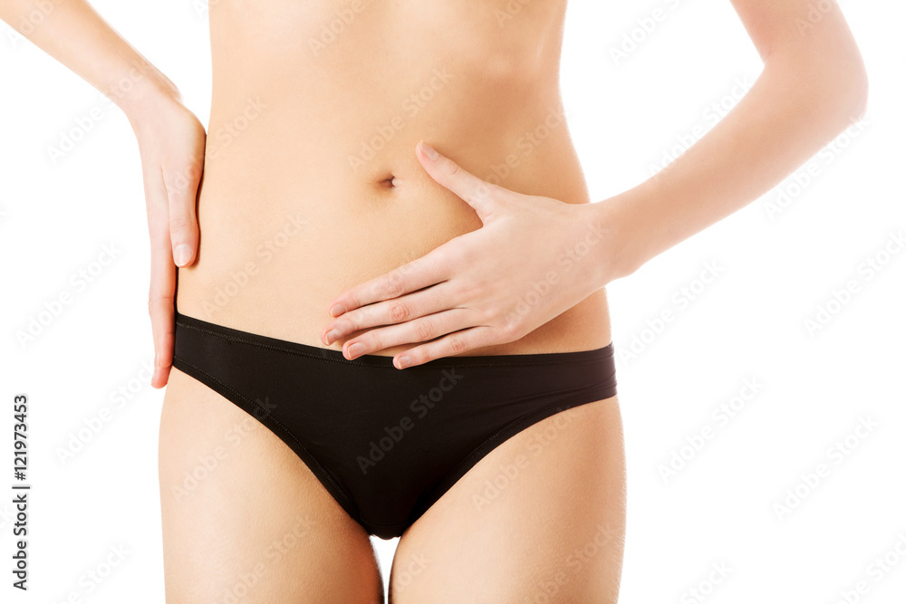 Stomachache, touching with hand, isolated, white background Stomachache, touching with hand, isolated, white background