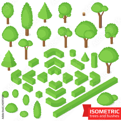Isometric trees, hedge and bushes