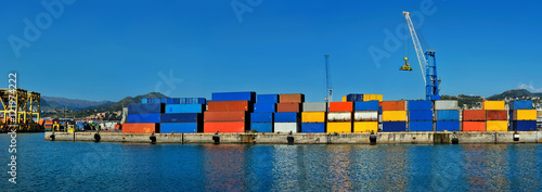 Panorama of cargo terminal with color containers in Genoa
